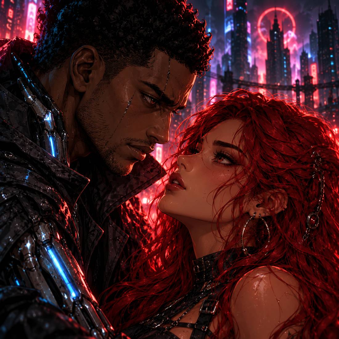 Digital Bloodlines key art: a neon gothic city at night